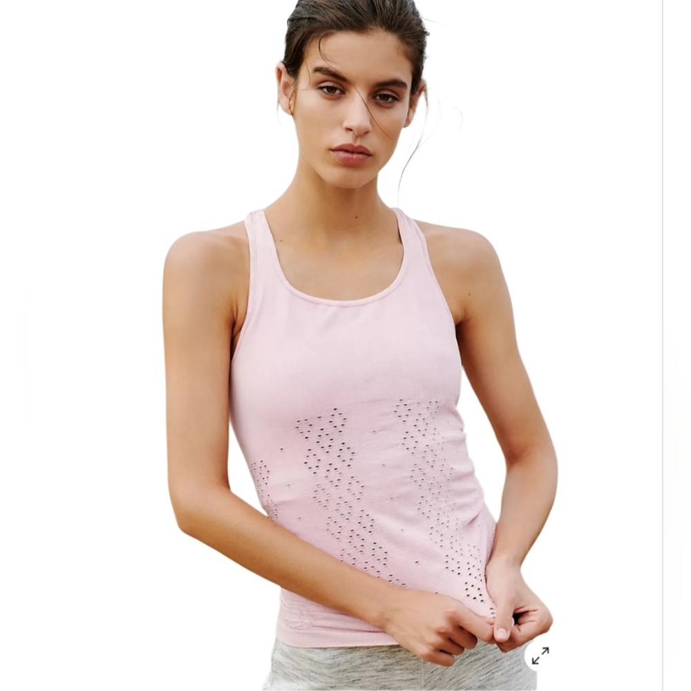FP MOVEMENT by FREE PEOPLE Pink Venus Tank Top Cut Out Design Stretchy Racerback